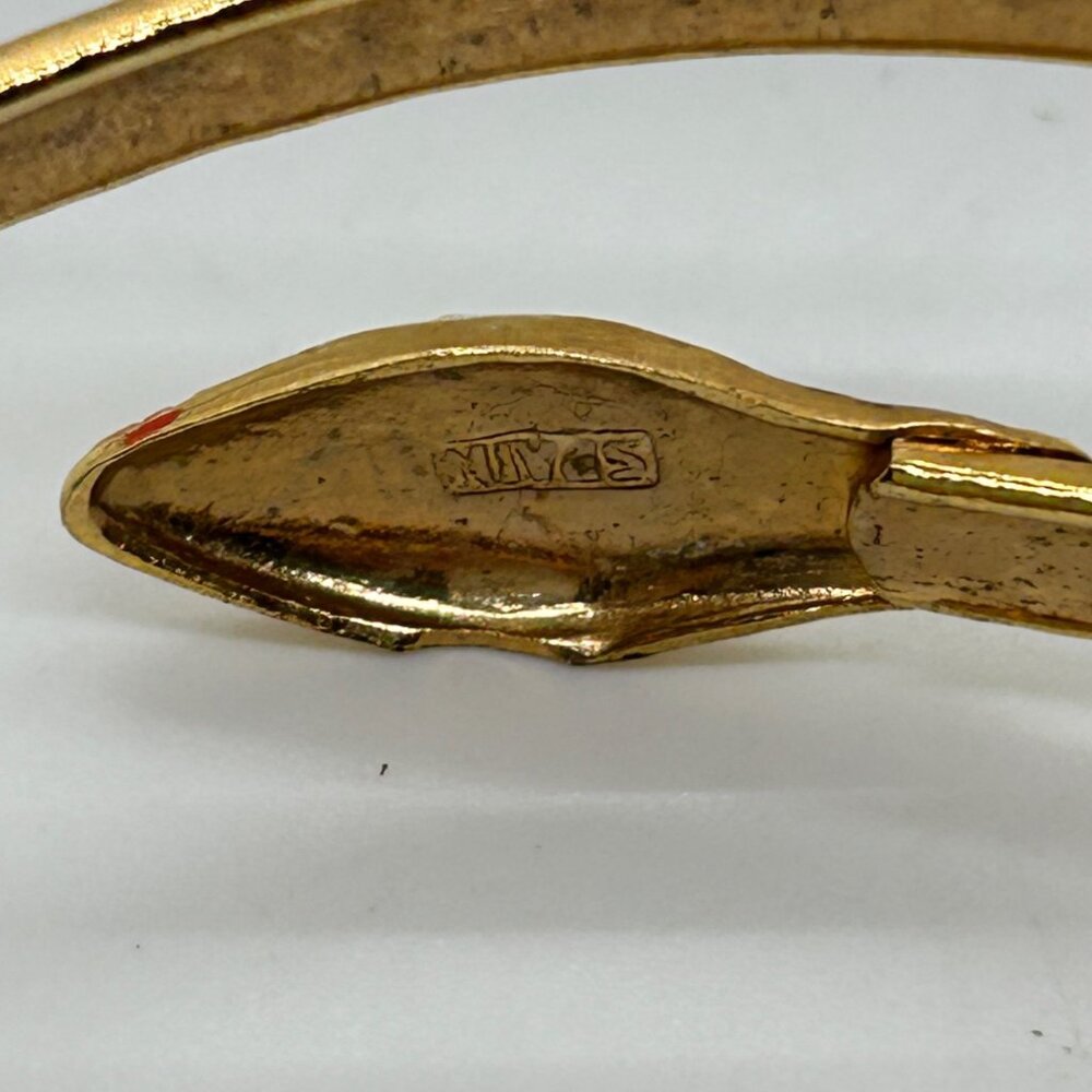 Vintage Snake Bracelet Egyptian Style Gold Tone Armlet With Chased Metal, Enamel - Picture 11 of 13